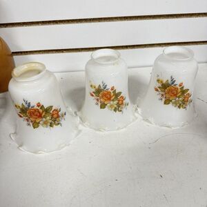 Vtg Set 3 Floral Milk Glass Light Lamp Shades Flower Ruffled Ceiling Fan Replace